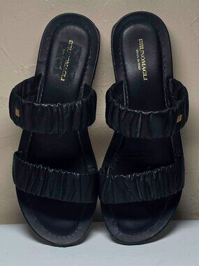 Bruno Magli Sandals Womens Italian Black Leather Made In Italy 7.5
